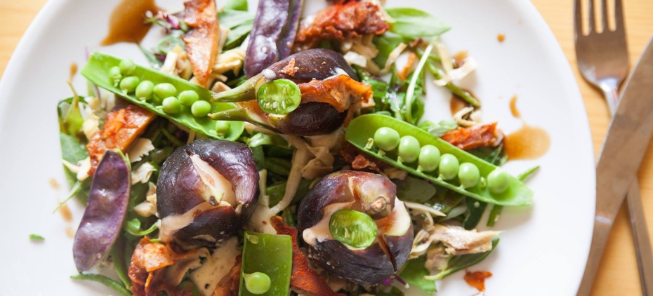 Plate of healthy food with knife and fork